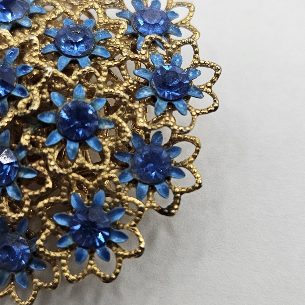 Vintage Blue Rhinestone Multi Flowered Brooch - Picture 4 of 4